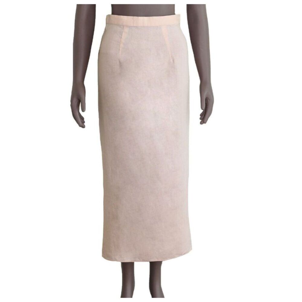 Jessica McClintock Linen Maxi Skirt Tiered Ruffle Button Front Blush Size 6 - Picture 2 of 5